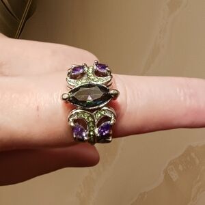 Gorgeous Purple & Green Stone Ring Ladies size 5 1/2 Silver Toned AB MARQUIS